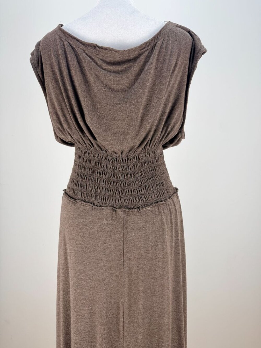 Bordeaux Womens Maxi Dress L Brown Smocked Waist Flowy Stretch Boho Sleeveless - Picture 5 of 14